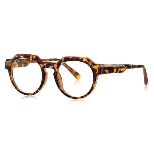 moomoobird Blaues Licht Blockieren Brillen Retro TR90 Rahmen Vintage Runde Brillen Rahmen Männer Frauen Trendy (leopard with clear) von moomoobird