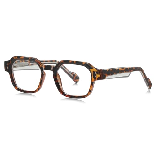 moomoobird Blaues Licht Blockierende Brillen Quadrat Brillen Retro Brillen Rahmen für Männer Frauen TR90 Rahmen Brillen (leopard with clear) von moomoobird