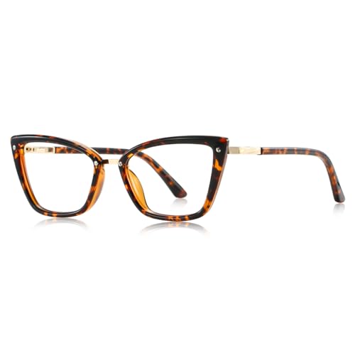 moomoobird Blaues Licht blockierende Gläser Frauen TR90 Metallrahmen Cat Eye Brillen Computer Brillen (leopard with clear) von moomoobird