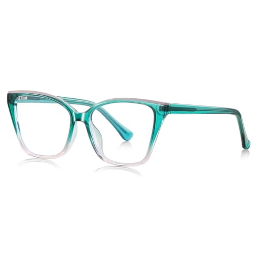 moomoobird Cat Eye Brillen Rahmen für Frauen TR90 Rahmen Blaues Licht Blockierende Brillen Weibliche Mode (green with clear) von moomoobird