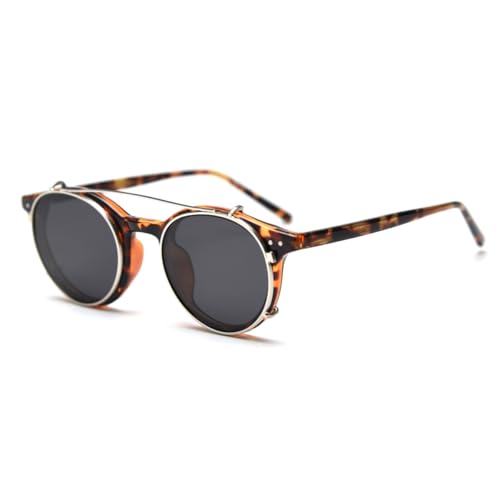 moomoobird Clip on Polarisierte Sonnenbrille TR90 Oval Retro Sonnenbrille für Männer Frauen (leopard with black) von moomoobird