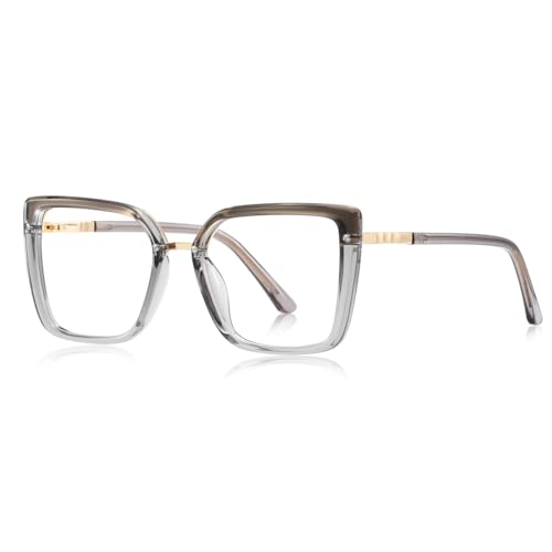 moomoobird Große quadratische Brillen blaues Licht Blockieren Computer Mode Brillen Rahmen Frauen TR90 Metall (grey with clear) von moomoobird
