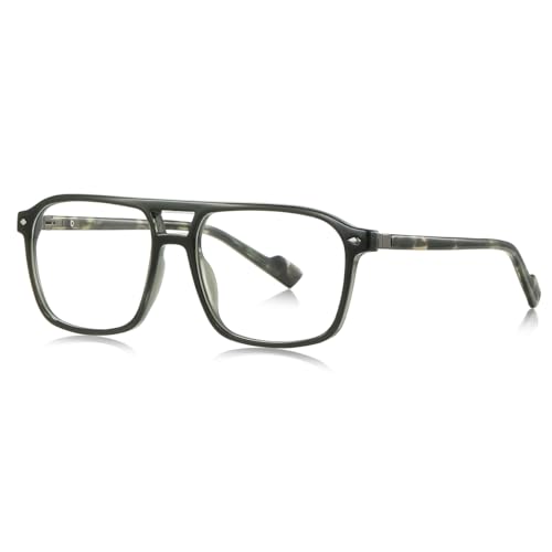 moomoobird Großer Rahmen Quadrat Brillen Blaues Licht Blockieren TR90 Retro Brillen Rahmen für Frauen Männer (green with clear) von moomoobird