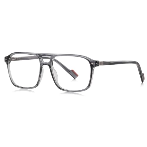 moomoobird Großer Rahmen Quadrat Brillen Blaues Licht Blockieren TR90 Retro Brillen Rahmen für Frauen Männer (grey with clear) von moomoobird