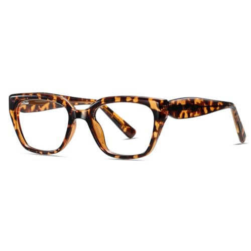 moomoobird Mode Brillen Blau Licht Blockieren TR90 Rahmen Quadrat Brillen Rahmen für Frauen Männer (leopard with clear) von moomoobird