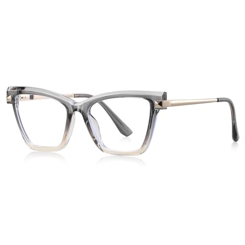 moomoobird Mode Brillen Blaues Licht Blockieren Metall TR90 Unregelmäßige Katze Auge Brillen Rahmen Frauen (grey gold frame) von moomoobird