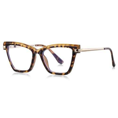 moomoobird Mode Brillen Blaues Licht Blockieren Metall TR90 Unregelmäßige Katze Auge Brillen Rahmen Frauen (leopard gold frame) von moomoobird
