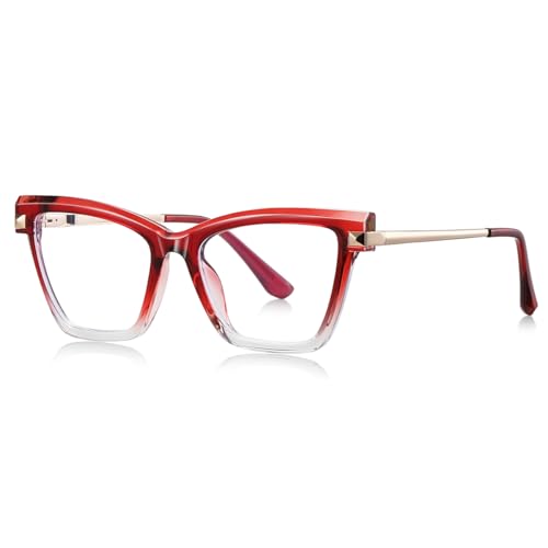 moomoobird Mode Brillen Blaues Licht Blockieren Metall TR90 Unregelmäßige Katze Auge Brillen Rahmen Frauen (red gold frame) von moomoobird