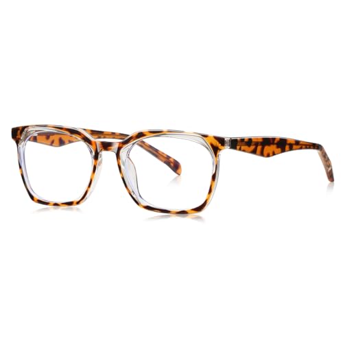 moomoobird Mode Brillen TR90 Rahmen Quadrat Brillen Rahmen für Frauen Männer Unisex (leopard with clear) von moomoobird