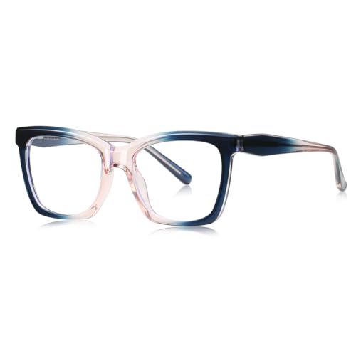 moomoobird Mode Brillen für Frauen Big TR90 Rahmen Klare Linse Quadrat Brillen Rahmen weiblich (blue pink frame) von moomoobird