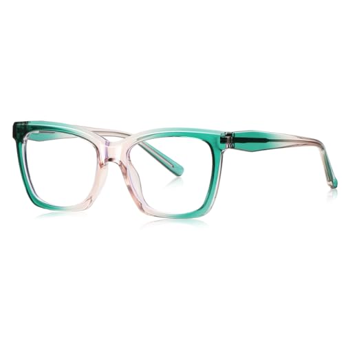 moomoobird Mode Brillen für Frauen Big TR90 Rahmen Klare Linse Quadrat Brillen Rahmen weiblich (green pink frame) von moomoobird