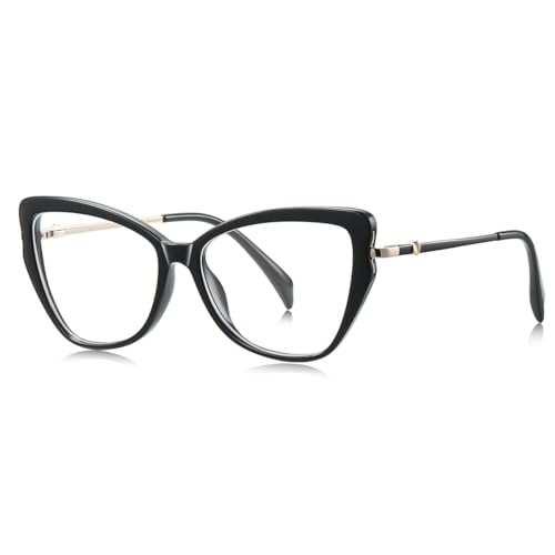 moomoobird Mode Frauen Brillen Blau Licht Metall TR90 Unregelmäßige Katze Auge Brillen Rahmen weiblich (black with clear) von moomoobird