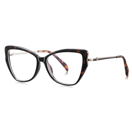 moomoobird Mode Frauen Brillen Blau Licht Metall TR90 Unregelmäßige Katze Auge Brillen Rahmen weiblich (leopard with clear) von moomoobird
