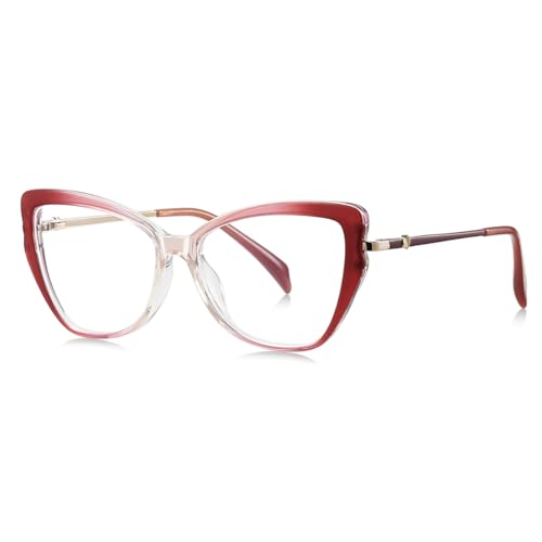 moomoobird Mode Frauen Brillen Blau Licht Metall TR90 Unregelmäßige Katze Auge Brillen Rahmen weiblich (red with clear) von moomoobird
