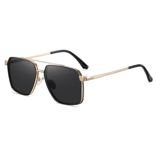 moomoobird Polarisierte Clip-on Sonnenbrille für Männer Magnetic Square Glasses UV400 Metall Eyewear Mode Fahren Brillen (black gold frame) von moomoobird