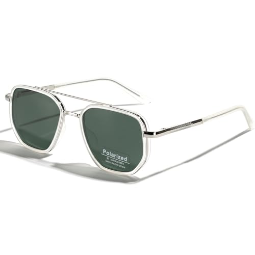 moomoobird Polarisierte Sonnenbrille Männer Frauen TR90 Metall Sonnenbrille Retro Quadratische Brillen Fahren Schatten (silver with green) von moomoobird