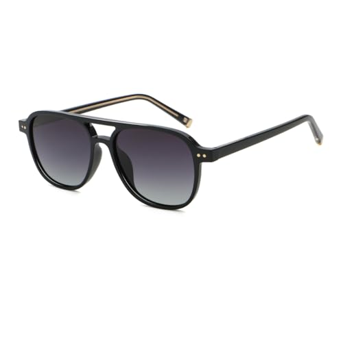 moomoobird Polarisierte Sonnenbrille Retro Doppelbrücke Quadrat Sonnenbrille für Männer Frauen UV400 CP Rahmen (black with grey) von moomoobird