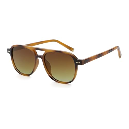 moomoobird Polarisierte Sonnenbrille Retro Doppelbrücke Quadrat Sonnenbrille für Männer Frauen UV400 CP Rahmen (pattern with brown) von moomoobird