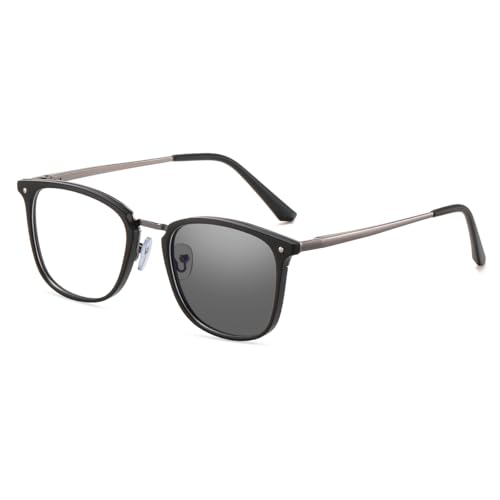 moomoobird Quadratische photochrome Sonnenbrille für Männer Frauen blaue Licht blockierende Brille TR90 Metall Farbe ändern (matte black frame) von moomoobird