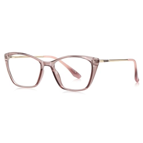 moomoobird Weibliche Katze Auge Brille Rahmen Metall TR90 Blaue Licht Blockierende Brille für Frauen (pink with clear) von moomoobird