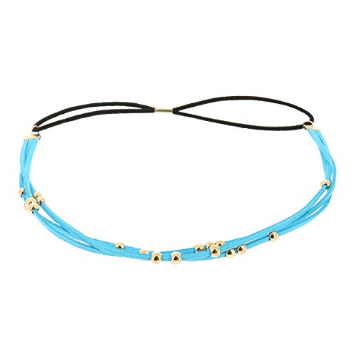 Blaues Damen Haarband - Goldene Perlen Suede Hairband, Samtaspekt - Einheitsgrößer Dünnes Stirnband - Hochzeit Vintage Headband - Original Look Boho, Hippie von moonbow
