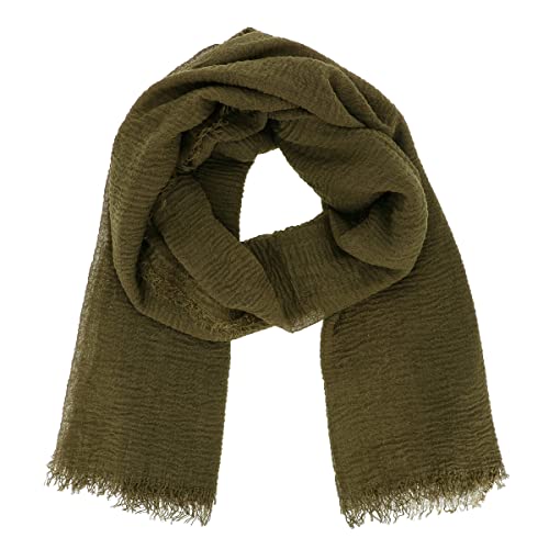 moonbow Einfarbiger Khaki grün Schal Damen 20% Baumwolle 80% Viskose mit Fransen - Moderne Fashion Damen Stola - Langer und Rechteckiger Tuch 180 cm x 90 cm - Dünnes und Weiches Schaltuch von moonbow