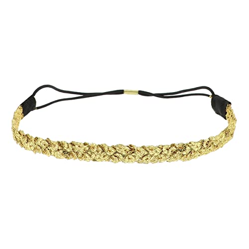 Goldenes Sequin Damen Haarband - Dünnes elastisches Hairband Einheitsgröße - Headband für die Hochzeitsfrisur oder Strass Pailletten Party - Glänzendes Stirnband Look Boho Hippie von moonbow