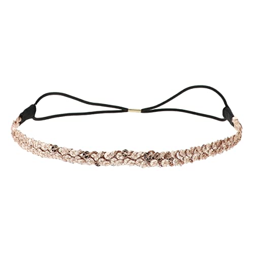 Rosa gold Sequin Damen Haarband - Dünnes elastisches Hairband Einheitsgröße - Headband für die Hochzeitsfrisur oder Strass Pailletten Party - Glänzendes Stirnband Look Boho Hippie von moonbow