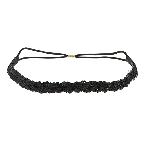 Schwarzes Sequin Damen Haarband - Dünnes elastisches Hairband Einheitsgröße - Headband für die Hochzeitsfrisur oder Strass Pailletten Party - Glänzendes Stirnband Look Boho Hippie von moonbow