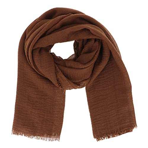 moonbow Einfarbiger Brauner Schal Damen 20% Baumwolle 80% Viskose mit Fransen - Moderne Fashion Damen Stola - Langer und Rechteckiger Tuch 180 cm x 90 cm - Dünnes und Weiches Schaltuch von moonbow