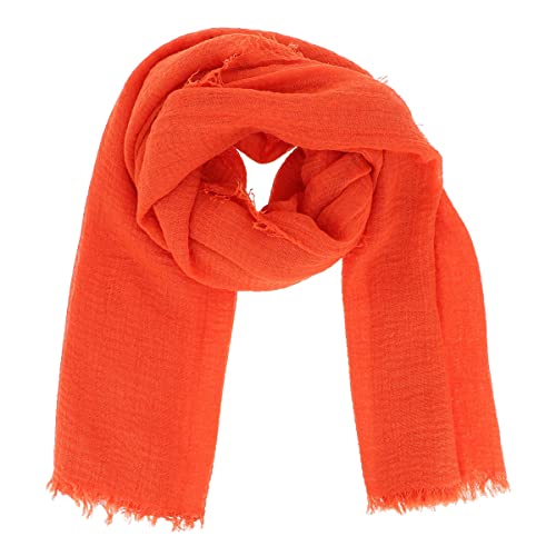 moonbow Einfarbiger Orange Schal Damen 20% Baumwolle 80% Viskose mit Fransen - Moderne Fashion Damen Stola - Langer und Rechteckiger Tuch 180 cm x 90 cm - Dünnes und Weiches Schaltuch von moonbow