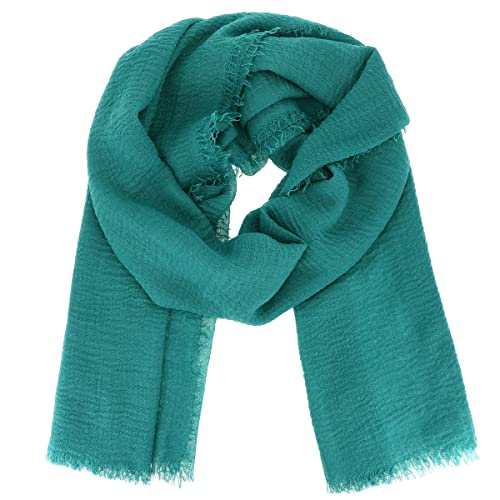 moonbow Einfarbiger Pfauenblauer Schal Damen 20% Baumwolle 80% Viskose mit Fransen - Moderne Fashion Damen Stola - Langer und Rechteckiger Tuch 180 cm x 90 cm - Dünnes und Weiches Schaltuch von moonbow