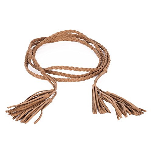 moonbow Flechtgürtel aus Wildlederimitat, mit Bommel, für Damen, feiner Gürtel, camel, One size von moonbow
