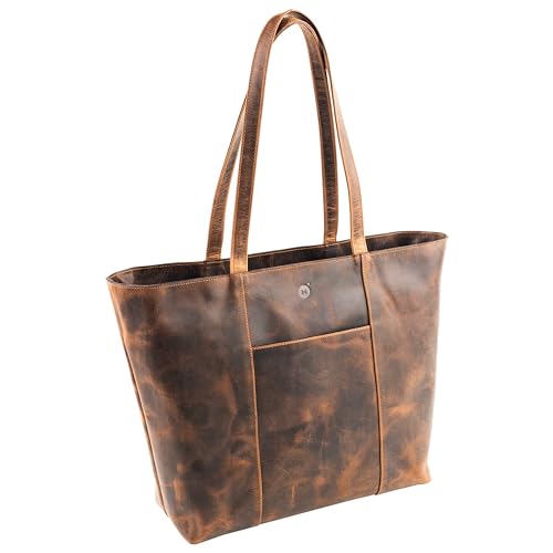 moonster Handtasche Damen Tote Bag 100% Naturleder – Langlebige Tasche Damen aus Büffelleder – Leder Shopper Damen Groß mit Polybaumwollfutter & Messingbeschlägen – Ledertasche Damen-Shopper von moonster