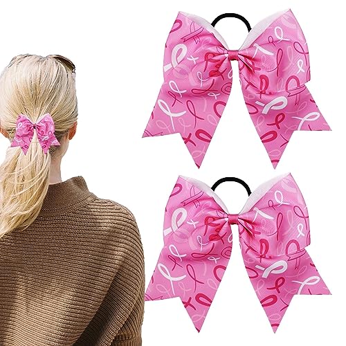 Brustkrebs Haarschleife - 2-teiliges elastisches rosa Zubehör zur Aufklärung über Brustkrebs,Brustkrebs-Dekorationen in Rosa und Accessoires zur Aufklärung, Großartikel für Cheerleader-Mädchen oonyan von moonyan