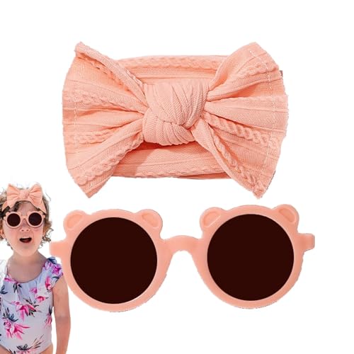 moonyan Stirnbandschleifen für Babys, Neugeborenen-Stirnbandschleifen - Kopfbedeckungsbrillen-Set für Kinder,Weiche Nylon-Baby-Stirnbänder mit Sonnenbrille, Baby-Mädchen-Stirnbänder mit Schleife für von moonyan