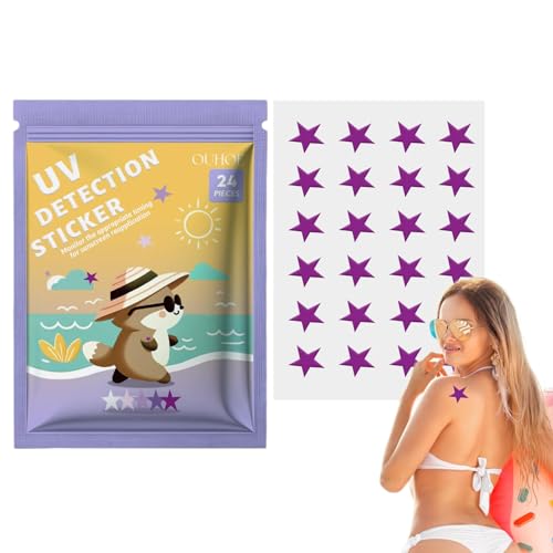 moonyan UV-Erkennungsaufkleber für Sonnenschutzmittel, Erinnerung an Sonnenschutzpflaster - 24 Count SPF Sensing UV-Aufkleber,5er-Sortimentspaket – UV-Aufkleber mit Sonnenpflaster und von moonyan