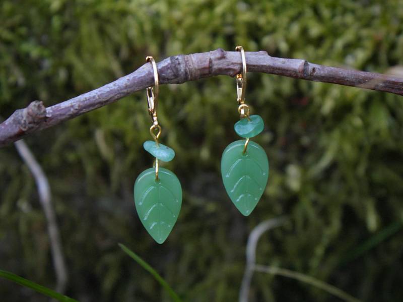 Blatt Anhänger Edelstein Ohrringe Gold von mooondesigns
