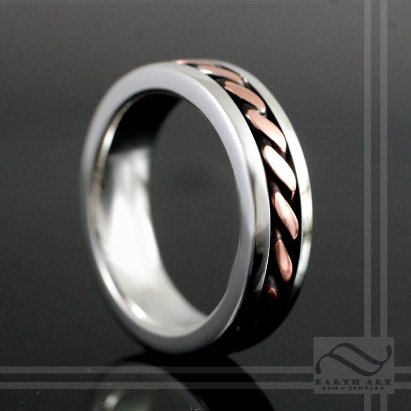 14K Weiß Und Rosegold Twist Trauring - Mixed Metal Twisted-Inlay-Design Geflochtenes Seil-Design von mooredesign13