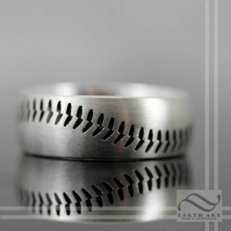 Baseball Ring - 8 Mm Breit Ehering Herren Sport Verlobungsring Sterling Silber von mooredesign13