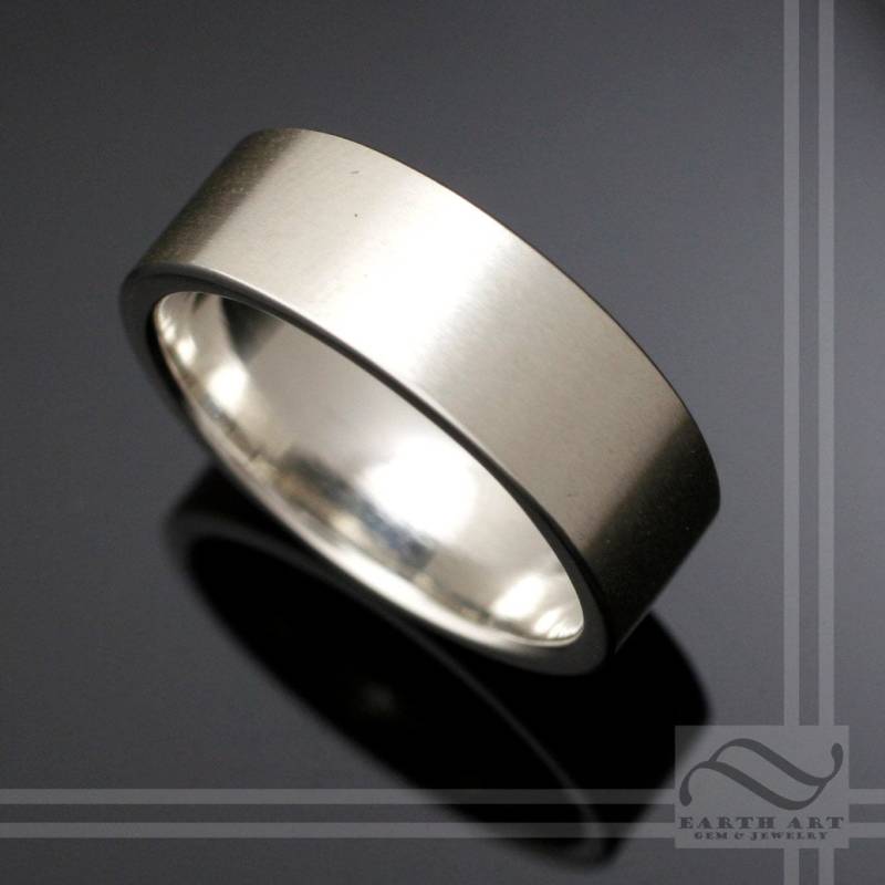 Moderne Satin-Finish Ehering - Komfort Passform Gebürstet Breiter Ring Massiv Sterling Silber 8 Mm Breit Flach von mooredesign13
