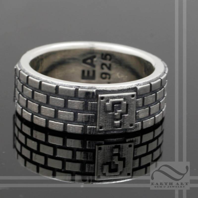 Super Mario Bros Ziegel Ring - Sterling Silber Geeky Ehering Retro von mooredesign13