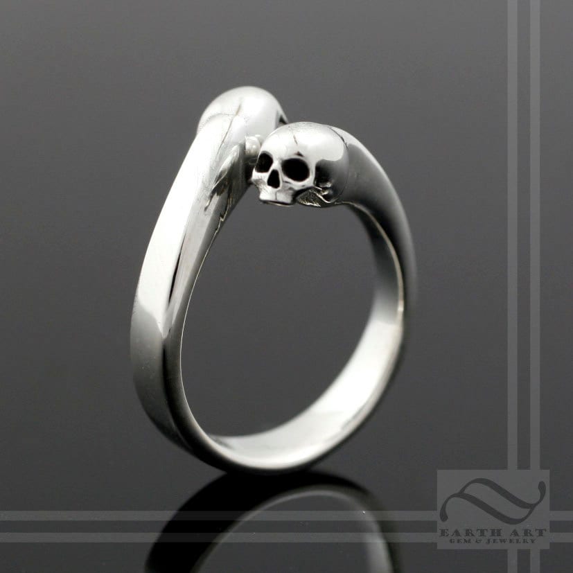 Totenköpfe - Verstellbarer Sterling Silber Bypass Ring Gothic Totenkopf Design Offener von mooredesign13