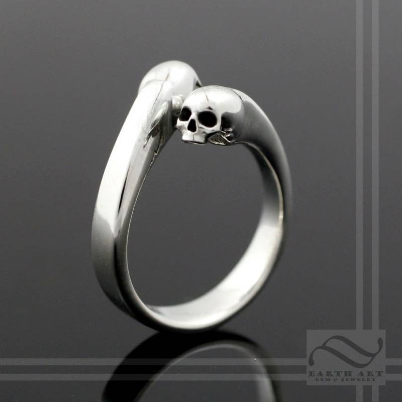 Totenköpfe - Verstellbarer Sterling Silber Bypass Ring Gothic Totenkopf Design Offener von mooredesign13
