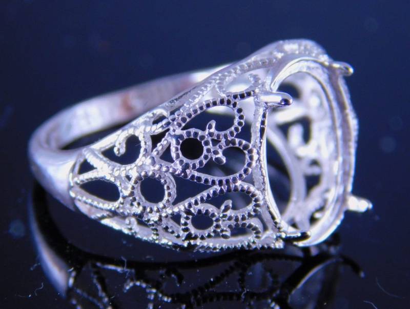 6222 Sterling Silber Filigrane Ring-Einstellung, 12x10 Mm Oval Facettiert Edelstein, Größe 8 [Kostenloser Versand Und Größe] von moosecryjewelry