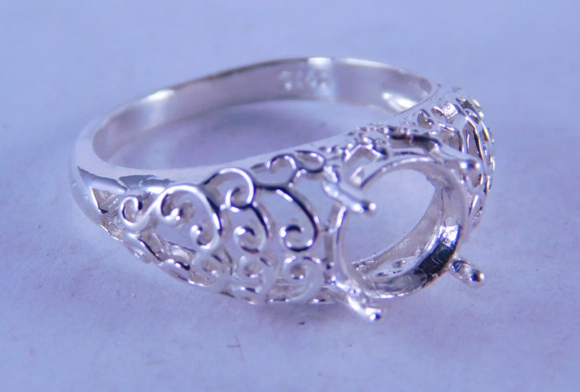 6344 Sterling Silber Filigrane Ring-Einstellung, 8mm Rund Facettiert Edelstein, Größe 7 [Kostenloser Versand Und Größe] von moosecryjewelry