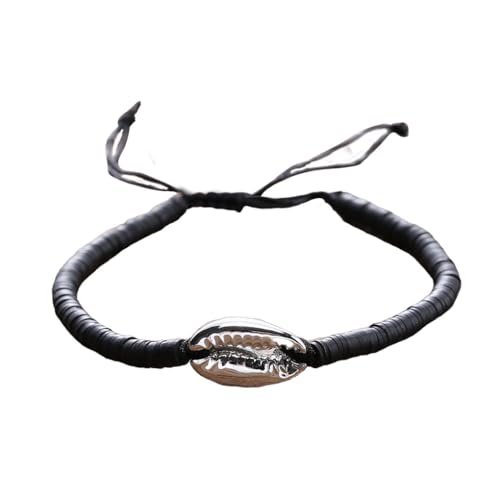 mophrati 1 Set Geflochtene Armbänder Harz Bohemian Strang Shell Armband Buntes Mode Accessoire Damen Accessoires für das tägliche Kleid, Schwarzes Silber von mophrati