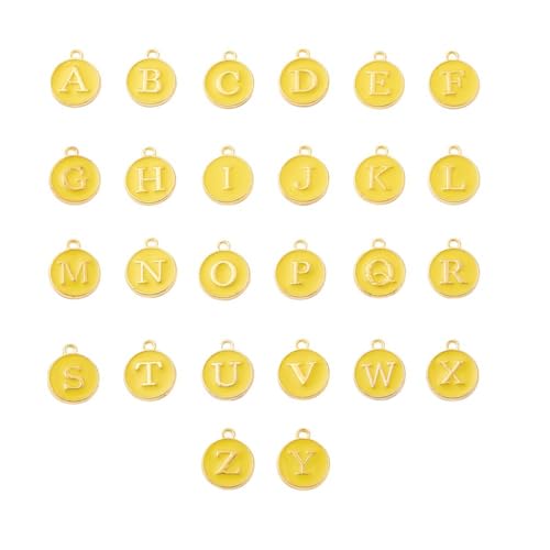 mophrati 26 Stück Anfangsbuchstaben Charms Schmuckzubehör hängende Anhänger doppelseitig flach rund Legierung Charm Crafting mit, Gelb von mophrati