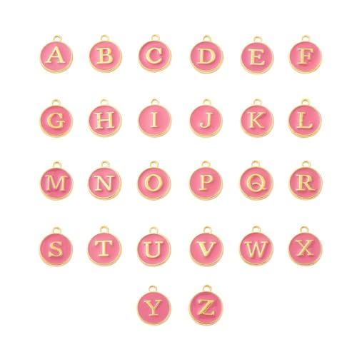 mophrati 26 Stück Anfangsbuchstaben Charms Schmuckzubehör hängende Anhänger doppelseitig flach rund Legierung Charm Crafting mit, Weinrot von mophrati