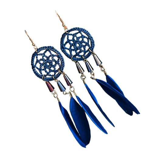 mophrati Böhmische Ohrringe Anhänger Fransen 1 Paar baumelnder Schmuck mit Traumfänger Design Mode Vintage für Frauen Mädchen, Blau von mophrati